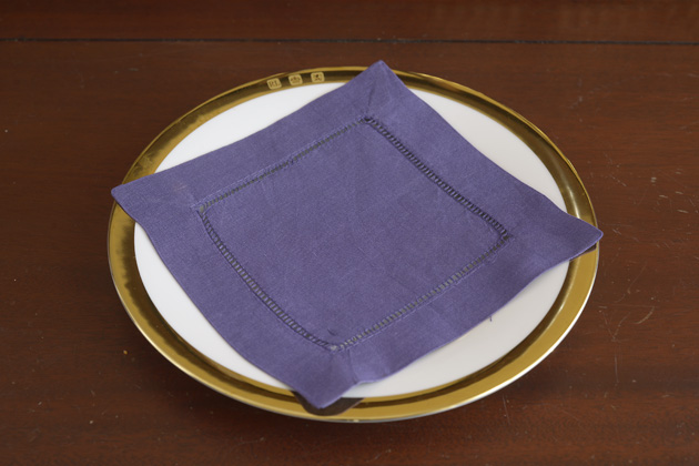 Solid colored hemstitch cocktail napkin 6". Parachute Purple